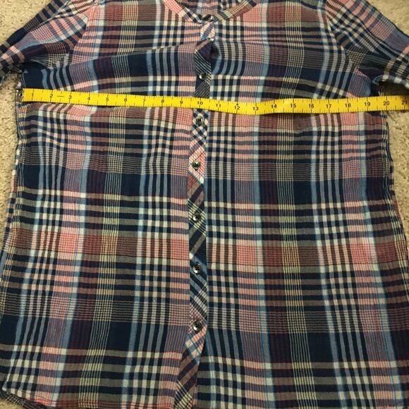 Plaid Sheer Cotton Candy Pink & Blue Classic Button Down Shirt - Picture 11 of 14